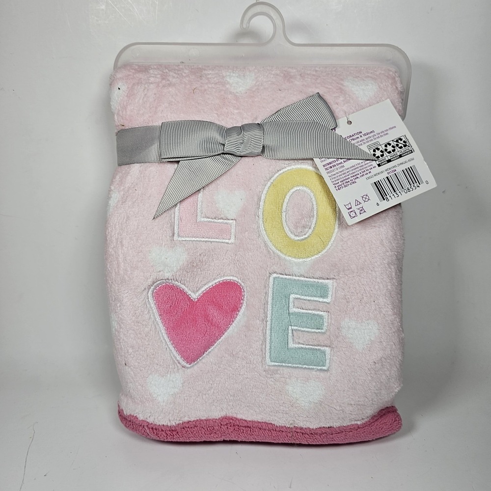 Parents Choice Baby Blanket Pink White Hearts Love 40"x30" Soft New NWT